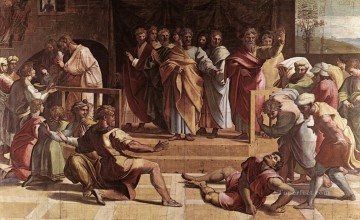Rafael Painting - La muerte de Ananías, el maestro renacentista Rafael.
